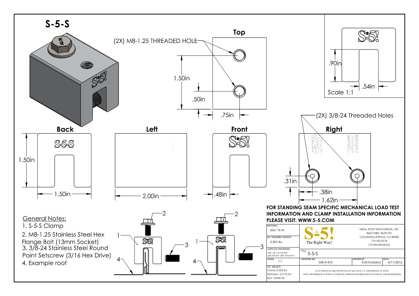S-5-S Seam Clamp - Powder Coated Bronze